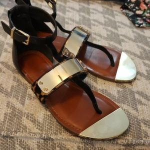 EUC leopard hair+gold+leather